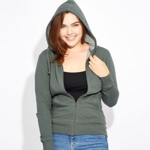 Pact organic green subtle stripe zip hoodie size small